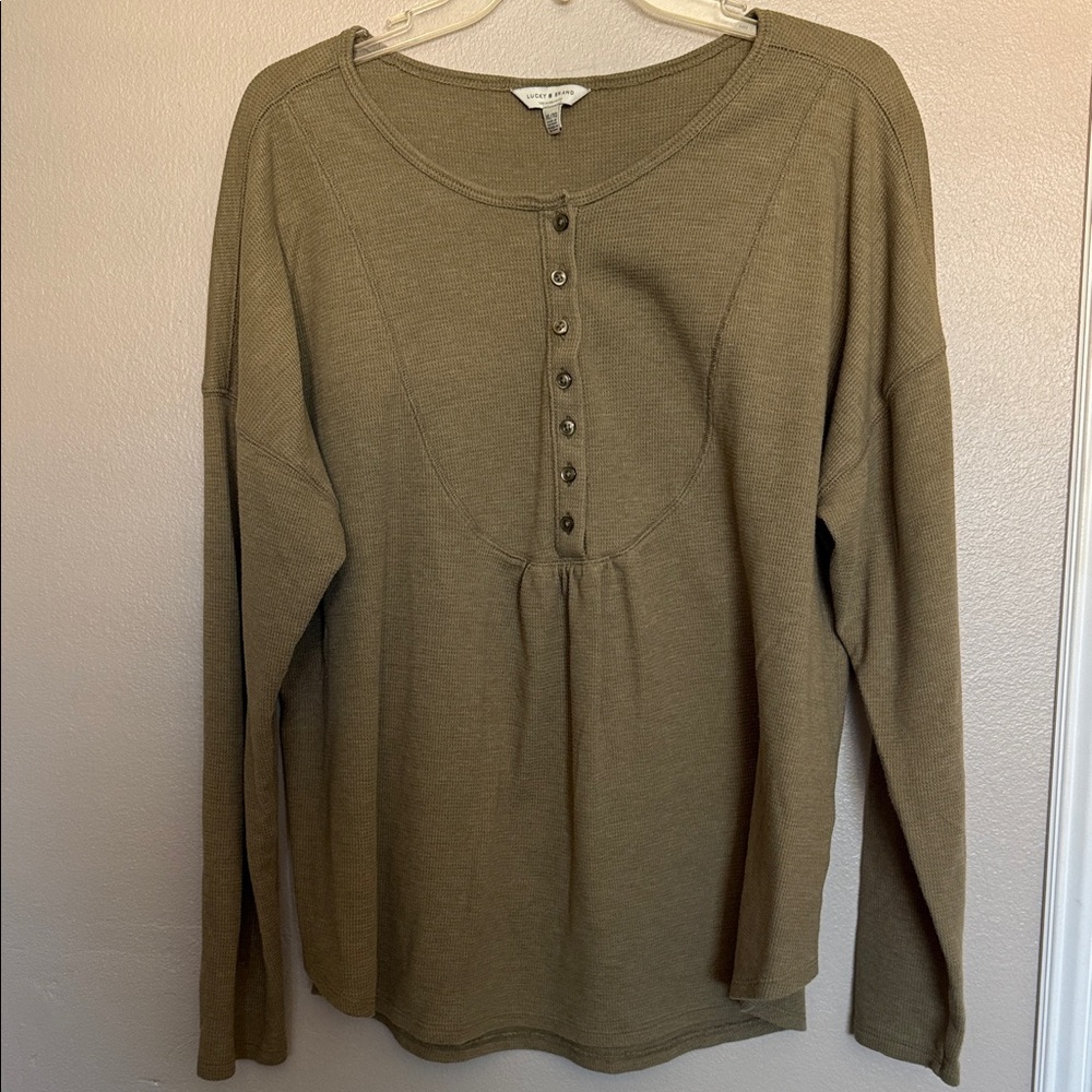 Lucky Brand Olive Long-Sleeve Button Henley